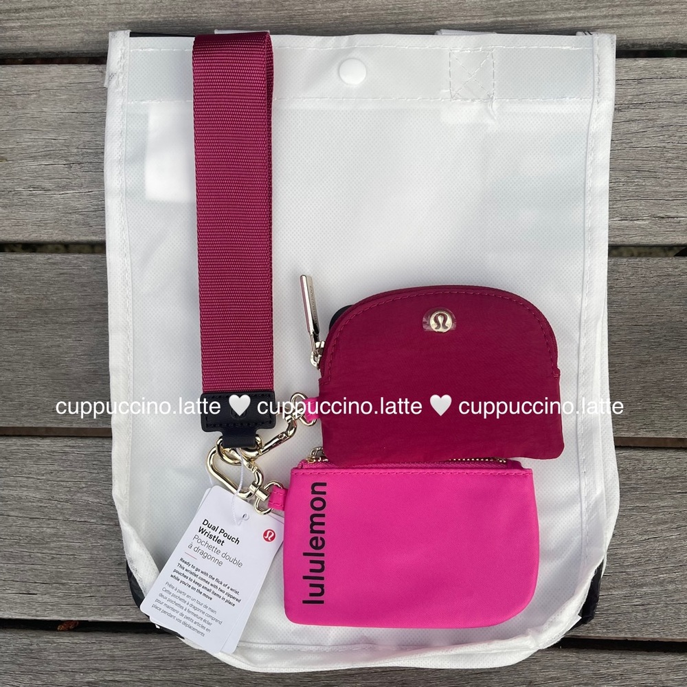 ❤️NWT💗Lululemon Athletica Dual Pouch Wristlet in Pink Sonic/Pomegranate/Black - Picture 1 of 10